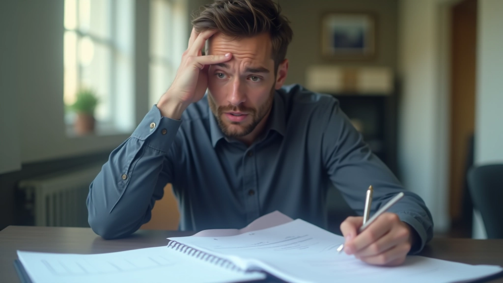 Pessoa frustrada a olhar para um planeador excessivamente preenchido, mostrando o erro de agenda sobrecarregada